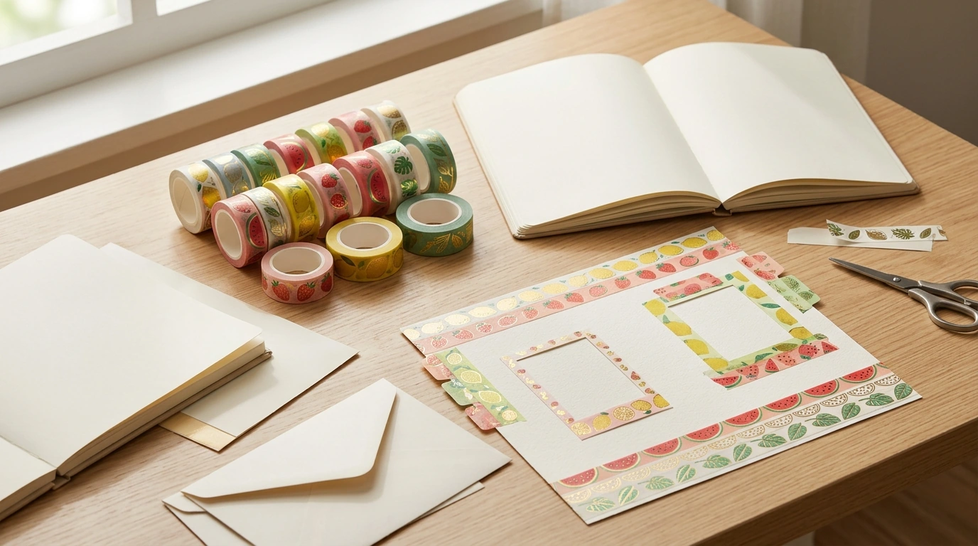 Fruit Washi Tape Set (17 Rolls) with Gold Foil Shine