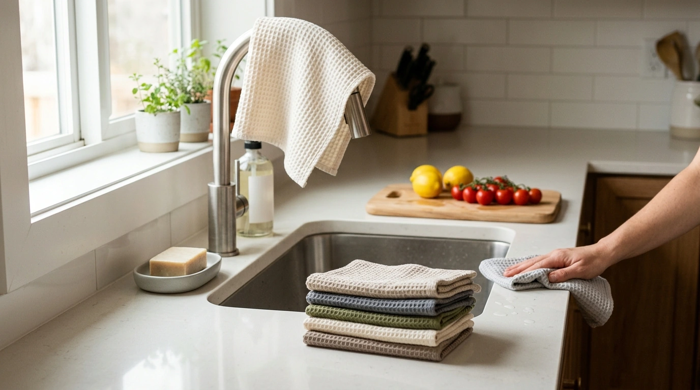 Cotton Waffle Weave Dish Cloths: Quick-Dry 6-Pack
