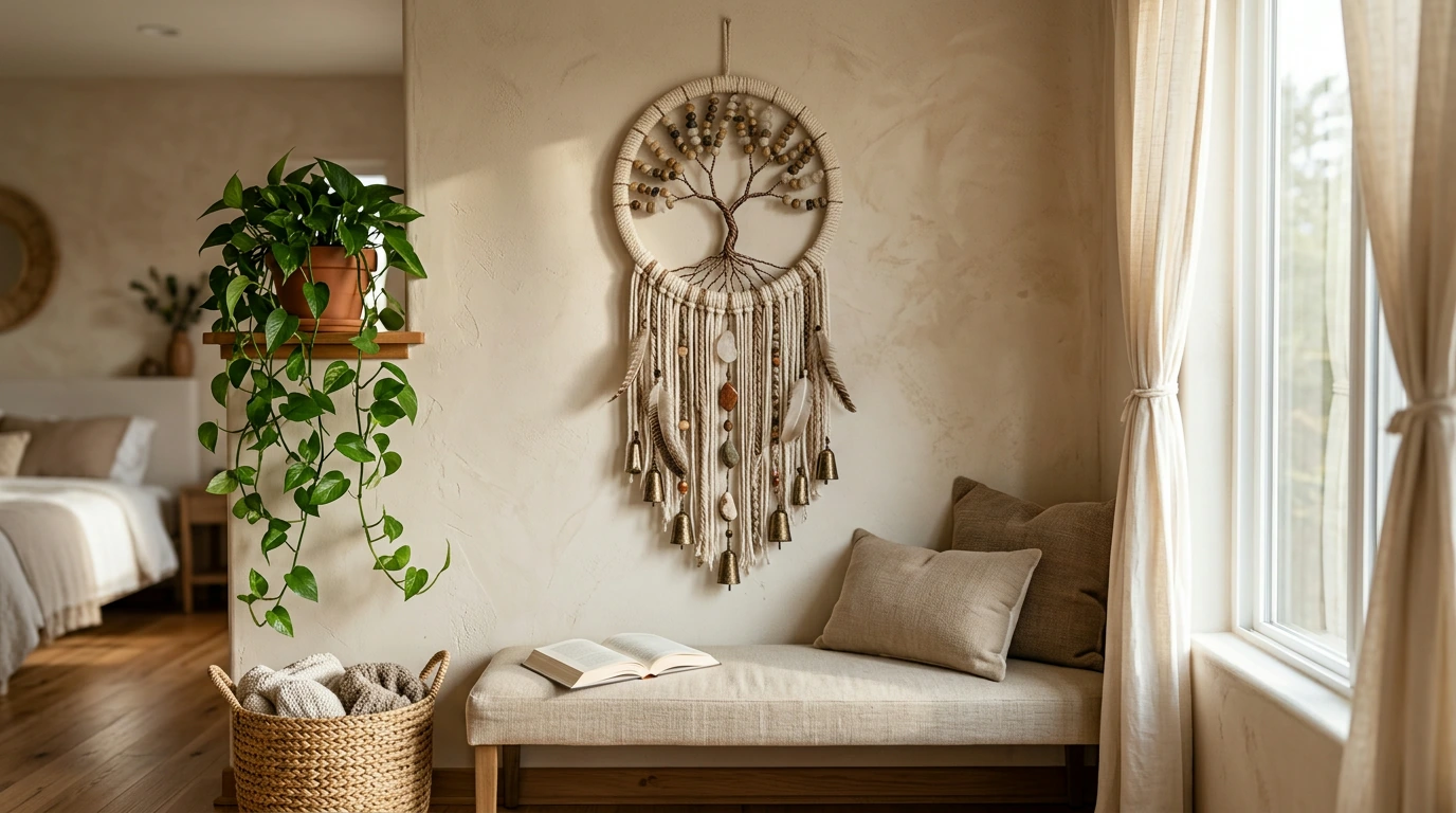 Tree of Life Dream Catcher: Stone Accents & Soft Chimes