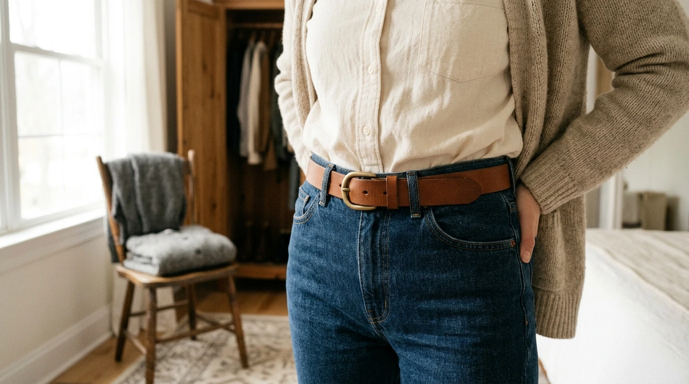 Slim Retro Leather Belt for Women (0.94 in, Brass Buckle)
