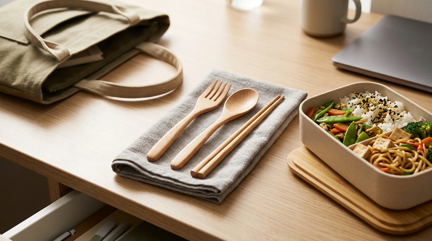 Wooden Cutlery Trio for Work Lunches & Travel