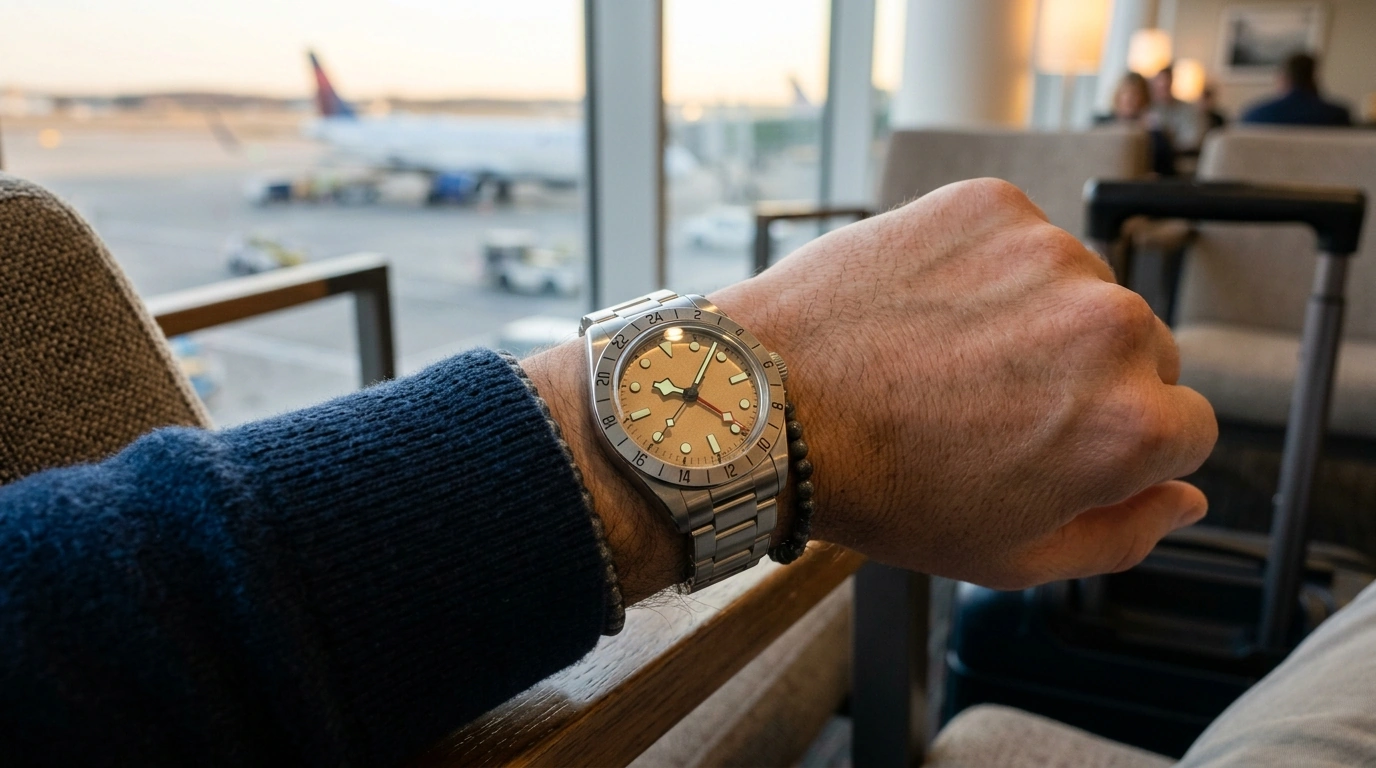 39mm GMT Watch: Desert-Texture Dial, Auto & Lume