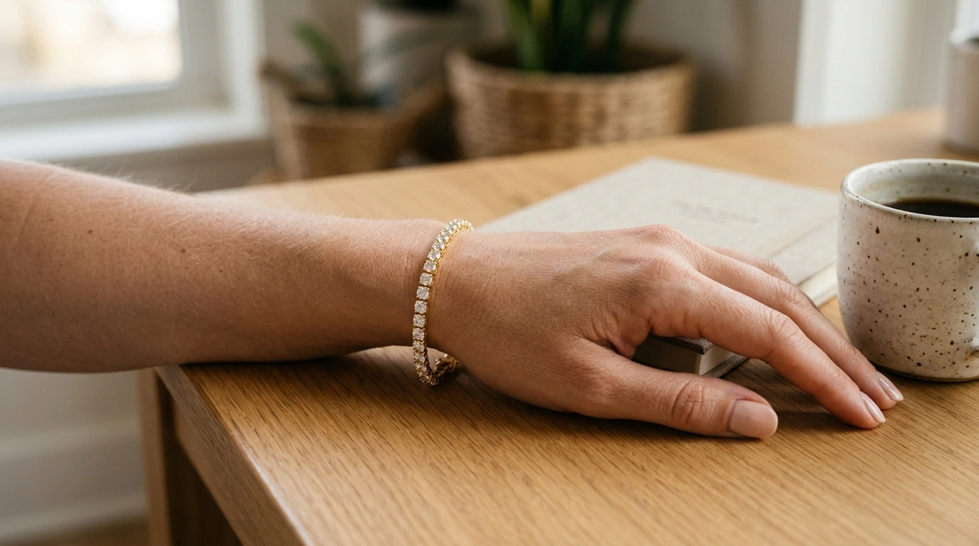 3mm Moissanite Tennis Bracelet: Silver, Gold Finish