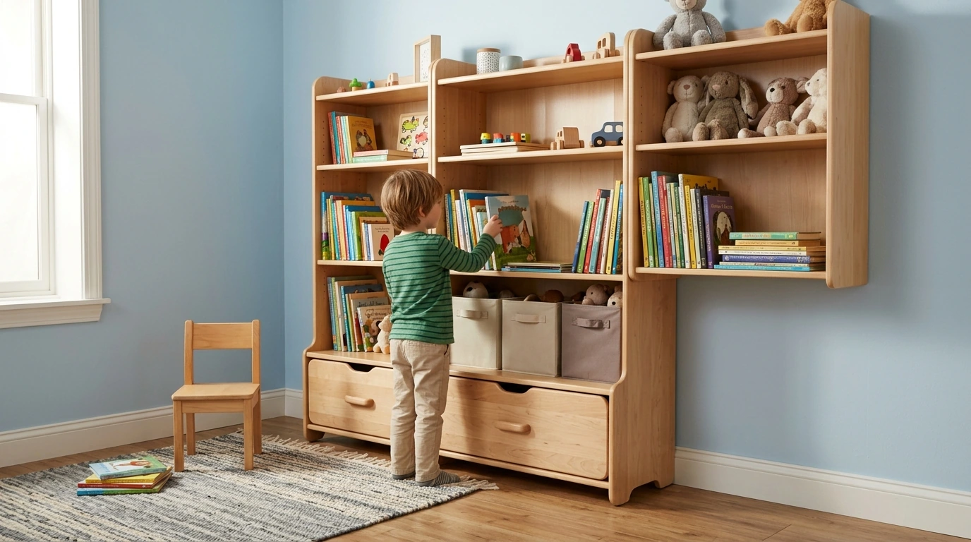 71-Inch Kids Bookcase with Drawers & Toy Storage