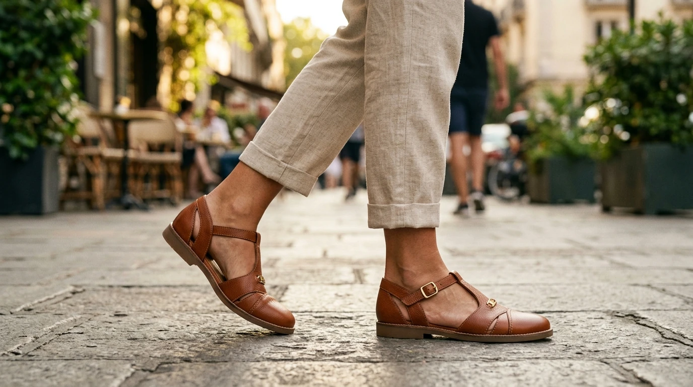 Covered-Toe Leather Sandals With Metal Detail: Summer Chic