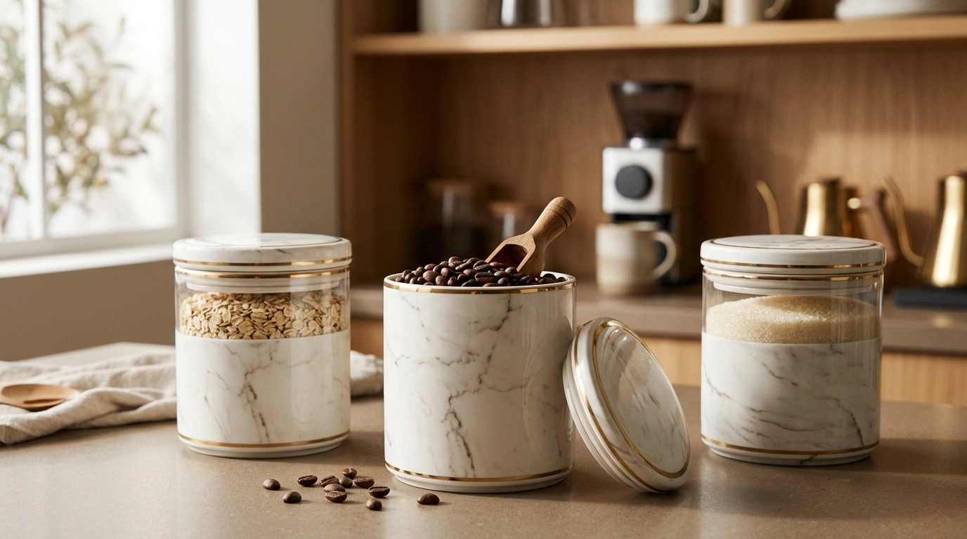 Golden Marble Ceramic Airtight Jars for Fresh Storage