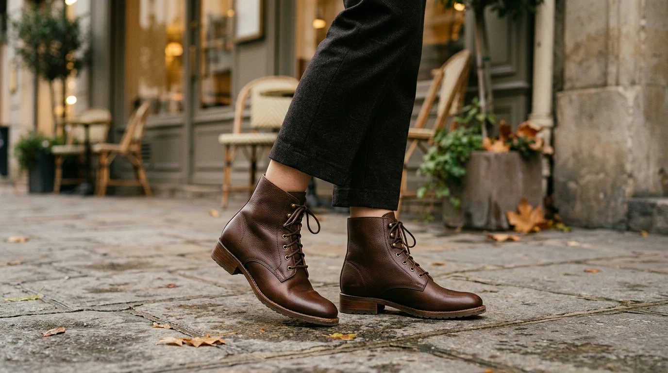 Handmade Leather Lace-Up Ankle Boots: Retro & Elegant