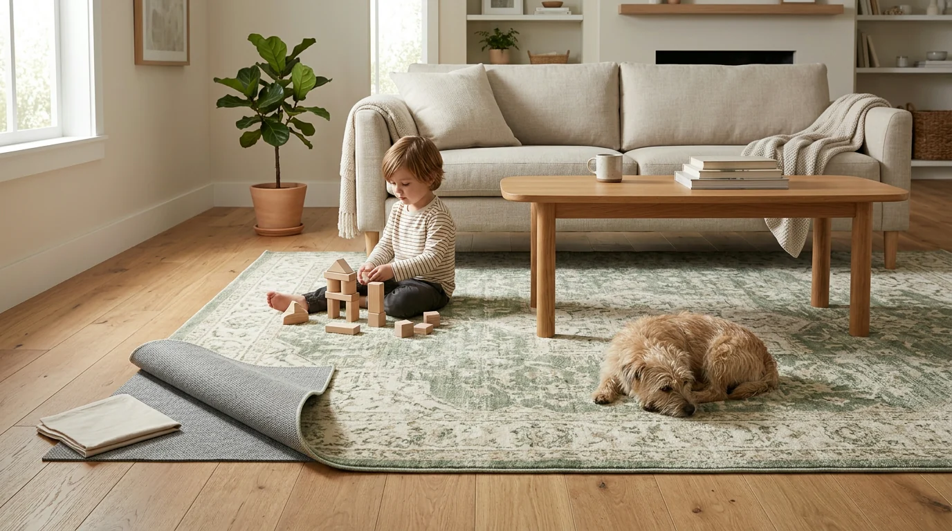 Vintage Green Soft Washable Rug: Easy-Care Comfort
